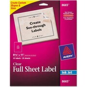 AVERY Avery® Full-Sheet Inkjet Labels, 8-1/2 x 11, Clear, 25/Pack 8665